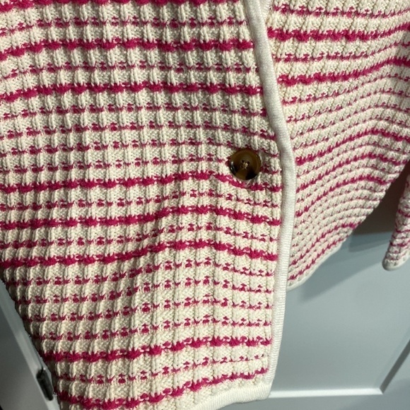 Ann Taylor Pink And White Striped Cardigan EUC - Picture 5 of 11